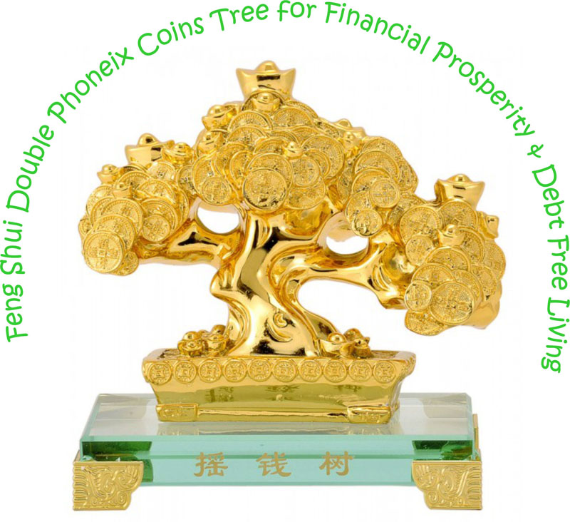 Feng Shui Double Phoenix Coins Tree - Financial Prosperity & Debt Free Living